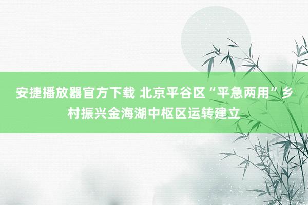 安捷播放器官方下载 北京平谷区“平急两用”乡村振兴金海湖中枢区运转建立