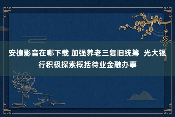 安捷影音在哪下载 加强养老三复旧统筹  光大银行积极探索概括待业金融办事