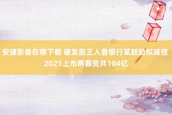 安捷影音在哪下载 破发股王人鲁银行某鼓励拟减捏 2021上市两募资共104亿