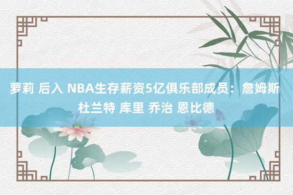 萝莉 后入 NBA生存薪资5亿俱乐部成员：詹姆斯 杜兰特 库里 乔治 恩比德