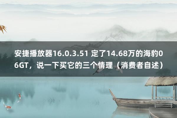 安捷播放器16.0.3.51 定了14.68万的海豹06GT，说一下买它的三个情理（消费者自述）