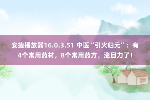 安捷播放器16.0.3.51 中医“引火归元”：有4个常用药材，8个常用药方，涨目力了！