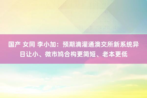 国产 女同 李小加：预期滴灌通澳交所新系统异日让小、微市鸠合构更简短、老本更低